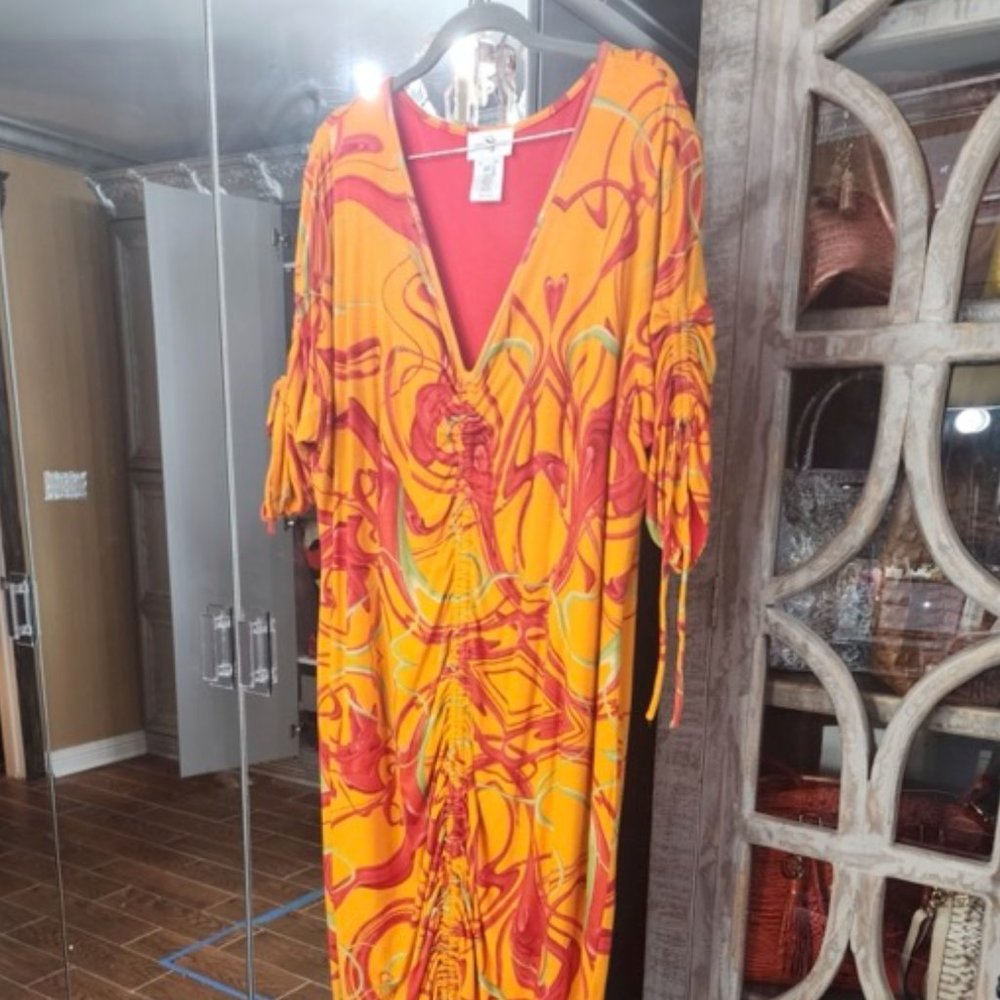 Sassy Jones Orange/Red Reversible Drawstring Dress
